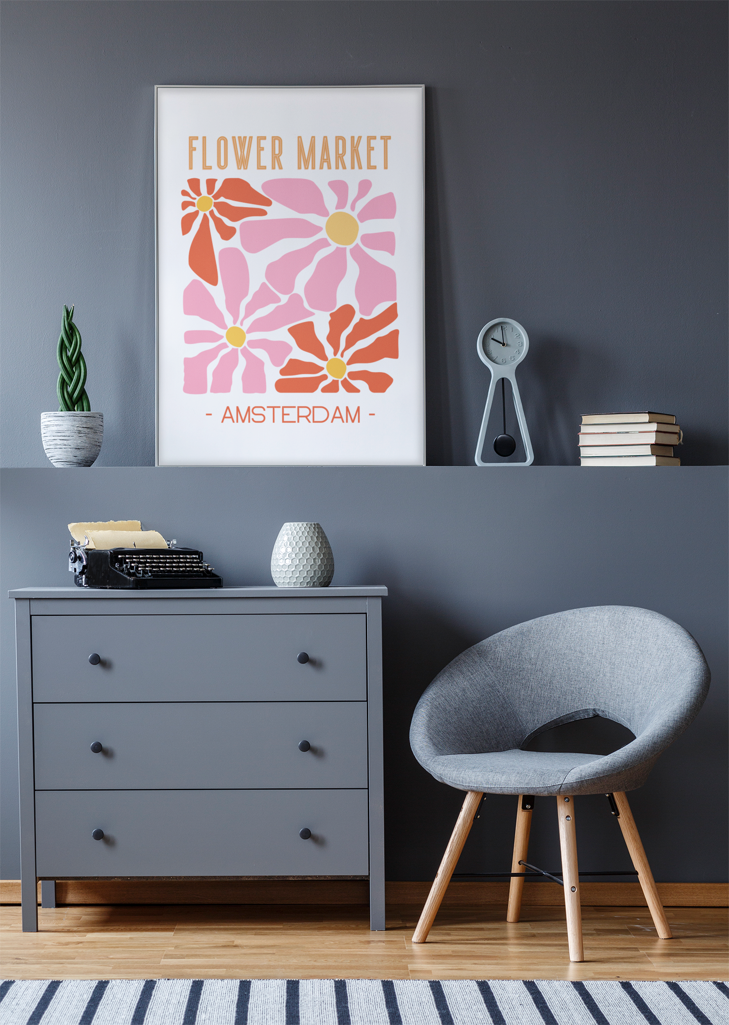 "Flower Market – Amsterdam" Modern Typography Wall Art